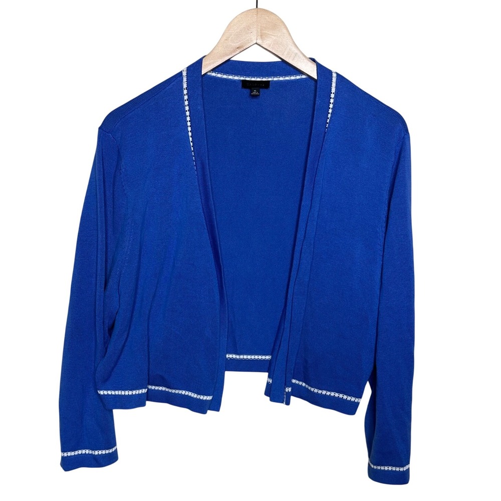 Talbots Women's Open Front Contrast Stitching Cardigan size XL Blue/White